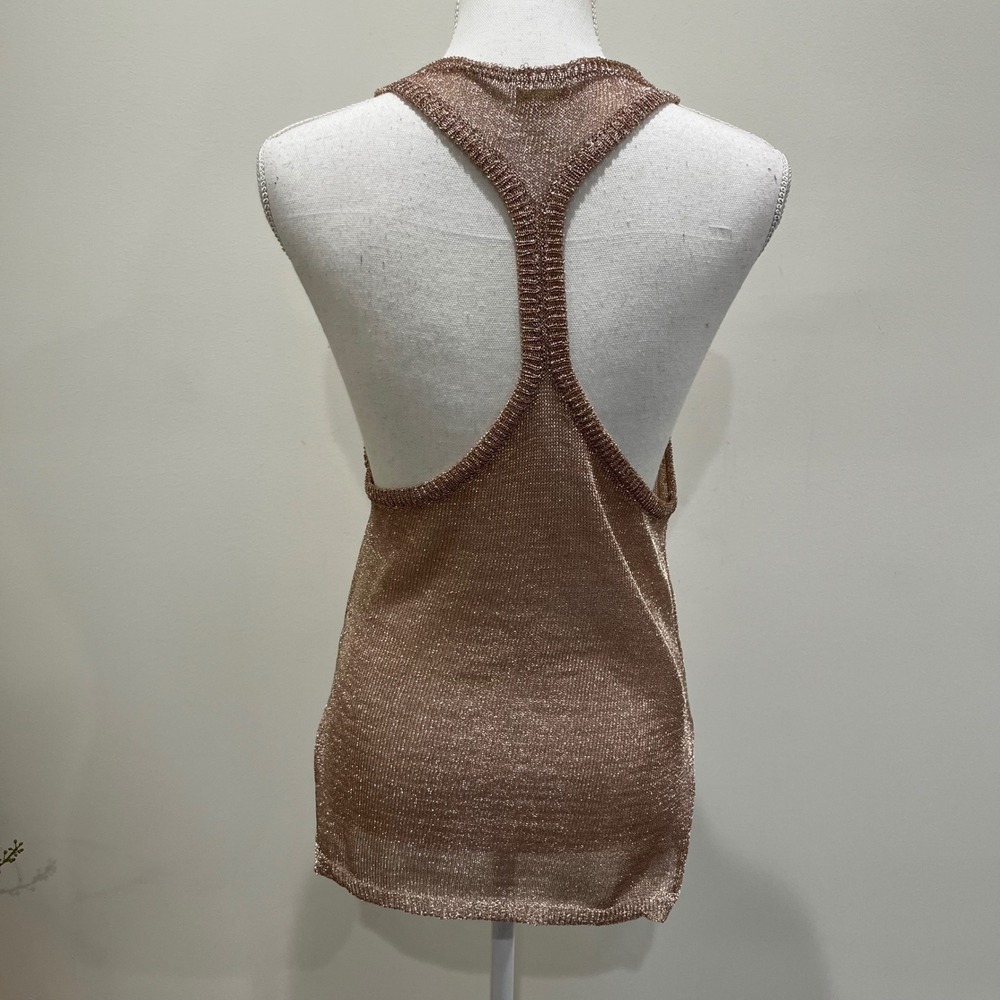 Intimately Free People Tank Top Womens Small Rose Gold Metallic Mesh T Back Boho - Picture 3 of 6